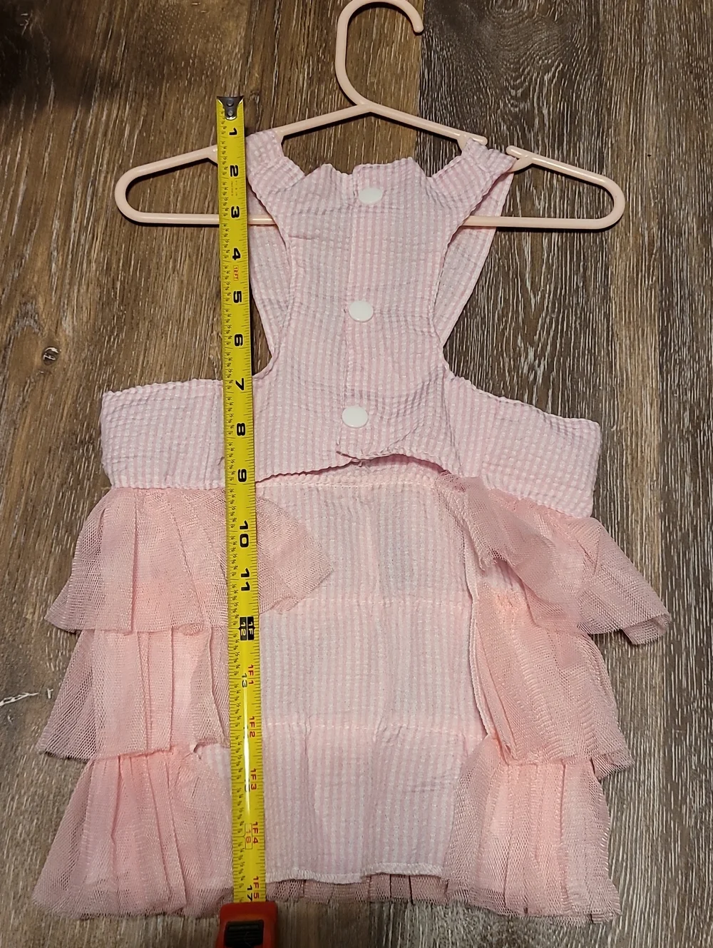 Doggie Dress Pink Ehite Seersucker With Ruffles Bow